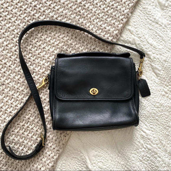 Coach Handbags - Vintage Coach Black Leather Court Crossbody Bag Purse